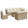 9-tlg. Garten-Sofagarnitur mit Kissen Beige Poly Rattan