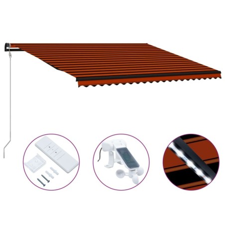 Einziehbare Markise mit Windsensor & LED 500x300cm Orange Braun