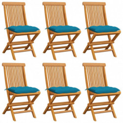 Gartenstühle mit Hellblauen Kissen 6 Stk. Massivholz Teak