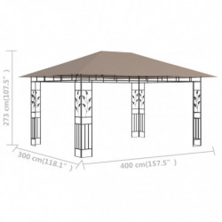 Pavillon Wini mit Moskitonetz 4x3x2,73 m Taupe 180 g/m²