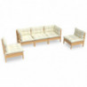 5-tlg. Garten-Lounge-Set Jesko mit Creme Kissen Massivholz Kiefer