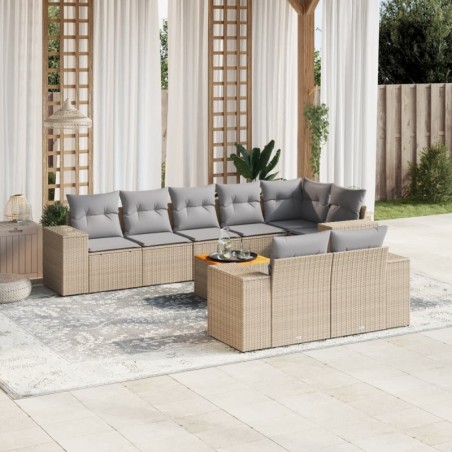 9-tlg. Garten-Sofagarnitur mit Kissen Beige Poly Rattan