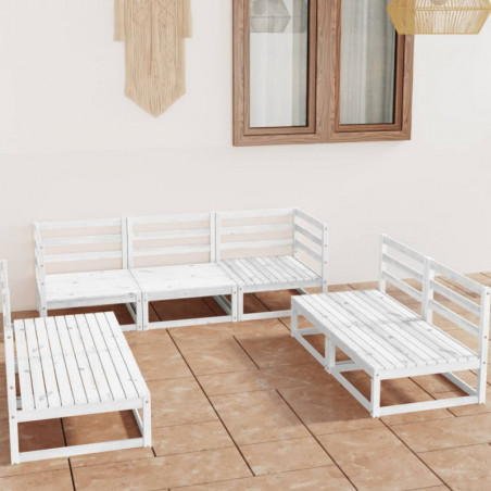 7-tlg. Garten-Lounge-Set Ondria Weiß Kiefer Massivholz