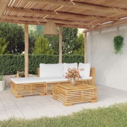 4-tlg. Garten-Lounge-Set mit Kissen Massivholz Teak