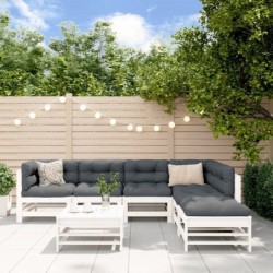 7-tlg. Garten-Lounge-Set mit Kissen Weiß Massivholz
