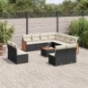 12-tlg. Garten-Sofagarnitur mit Kissen Schwarz Poly Rattan