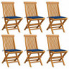 Gartenstühle mit Königsblauen Kissen 6 Stk. Massivholz Teak