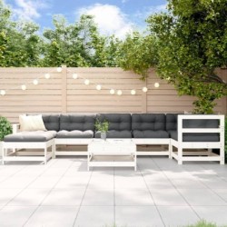 8-tlg. Garten-Lounge-Set mit Kissen Weiß Massivholz