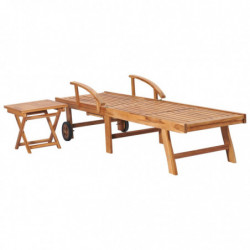 Sonnenliege mit Tisch und Auflage Massivholz Teak