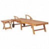 Sonnenliege mit Tisch und Auflage Massivholz Teak