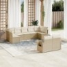 9-tlg. Garten-Sofagarnitur mit Kissen Beige Poly Rattan