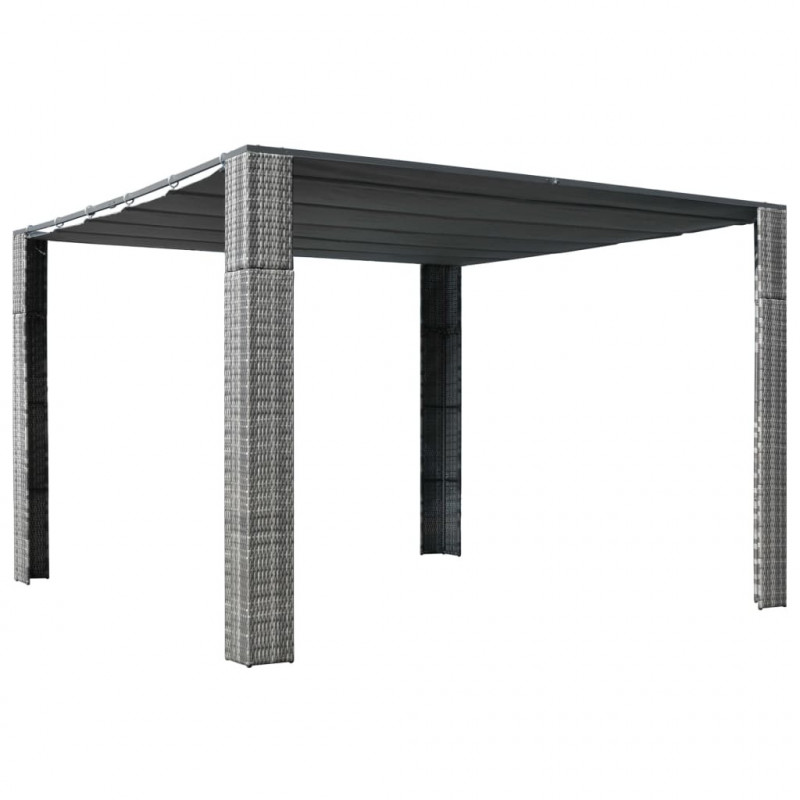 Pavillon Vojislav mit Dach Poly Rattan 300x300x200 cm Grau