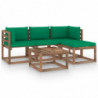 5-tlg. Garten-Lounge-Set mit Grünen Kissen