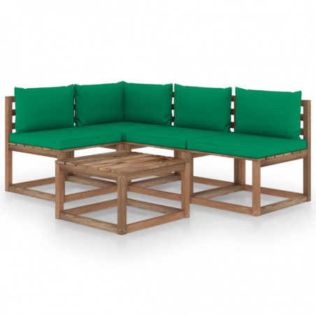 5-tlg. Garten-Lounge-Set Jessica mit Grünen Kissen