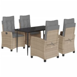 5-tlg. Garten-Essgruppe mit Kissen Beigemischung Poly Rattan