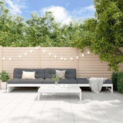 4-tlg. Garten-Lounge-Set mit Kissen Weiß Massivholz