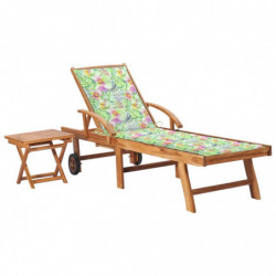 Sonnenliege mit Tisch und Auflage Massivholz Teak