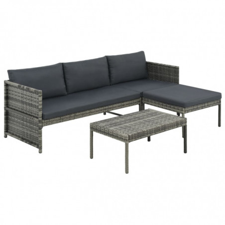 3-tlg. Garten-Lounge-Set Bruce mit Auflagen Poly Rattan Grau