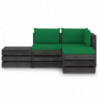 4-tlg. Garten-Lounge-Set mit Kissen Grau Imprägniertes Holz