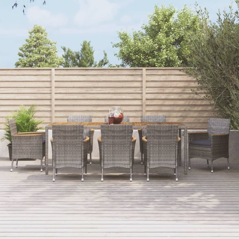 9-tlg. Garten-Essgruppe mit Kissen Grau Poly Rattan