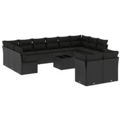 13-tlg. Garten-Sofagarnitur mit Kissen Schwarz Poly Rattan