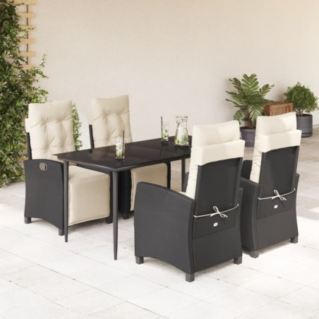 5-tlg. Garten-Essgruppe mit Kissen Schwarz Poly Rattan