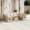 10-tlg. Garten-Sofagarnitur mit Kissen Beige Poly Rattan