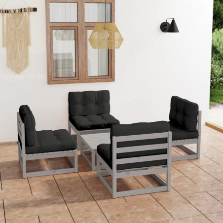 5-tlg. Garten-Lounge-Set Joachim mit Kissen Kiefer Massivholz