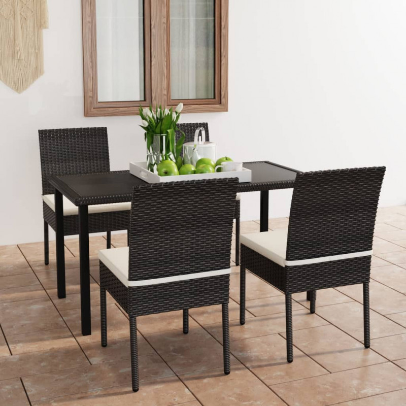 5-tlg. Garten-Essgruppe Grace Poly Rattan Schwarz