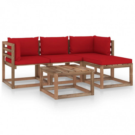 5-tlg. Garten-Lounge-Set Johannes mit Roten Kissen