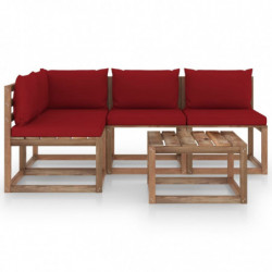 5-tlg. Garten-Lounge-Set John mit Weinroten Kissen