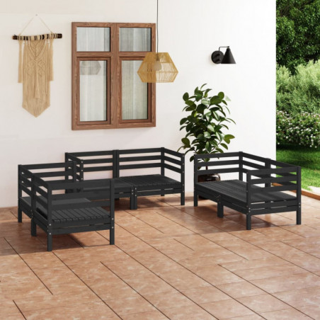 6-tlg. Garten-Lounge-Set Maleen Schwarz Massivholz Kiefer