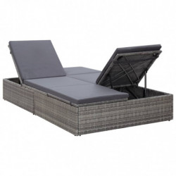Doppel-Sonnenliege mit Auflage Poly Rattan Grau