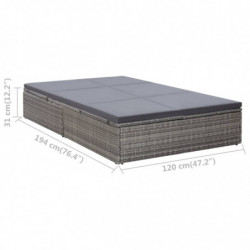 Doppel-Sonnenliege mit Auflage Poly Rattan Grau