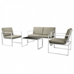 4-tlg. Garten-Lounge-Set Giacomo mit Auflagen Stahl Weiß