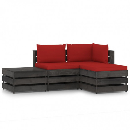 4-tlg. Garten-Lounge-Set Gian mit Kissen Grau Imprägniertes Holz