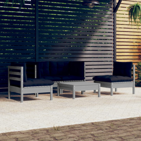 5-tlg. Garten-Lounge-Set Jolando mit Kissen Kiefer Massivholz