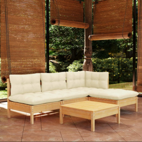 5-tlg. Garten-Lounge-Set Jooris mit Creme Kissen Kiefernholz