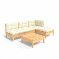 5-tlg. Garten-Lounge-Set Jooris mit Creme Kissen Kiefernholz