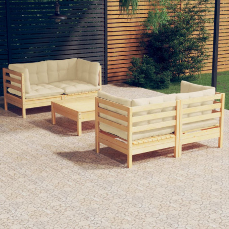 5-tlg. Garten-Lounge-Set Josepha mit Creme Kissen Kiefernholz