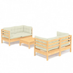 5-tlg. Garten-Lounge-Set Josepha mit Creme Kissen Kiefernholz