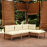 4-tlg. Garten-Lounge-Set mit Kissen Honigbraun Kiefernholz