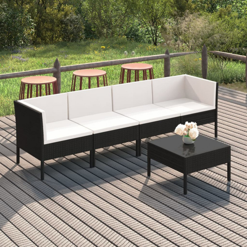 5-tlg. Garten-Lounge-Set Hektor mit Auflagen Poly Rattan Schwarz