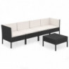 5-tlg. Garten-Lounge-Set Hektor mit Auflagen Poly Rattan Schwarz