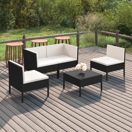 5-tlg. Garten-Lounge-Set Helen mit Auflagen Poly Rattan Schwarz