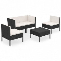 5-tlg. Garten-Lounge-Set Helen mit Auflagen Poly Rattan Schwarz