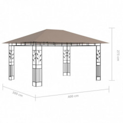 Pavillon Winston mit Moskitonetz & LED-Lichterkette 4x3x2,73 m Taupe