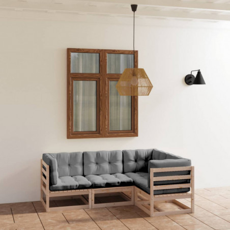 4-tlg. Garten-Lounge-Set Gideon mit Kissen Kiefer Massivholz