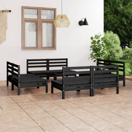 8-tlg. Garten-Lounge-Set Quannah Schwarz Massivholz Kiefer