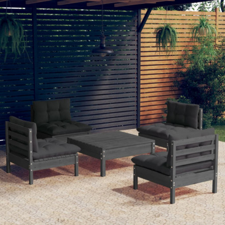 5-tlg. Garten-Lounge-Set Kahikilani mit Anthrazit Kissen Kiefernholz